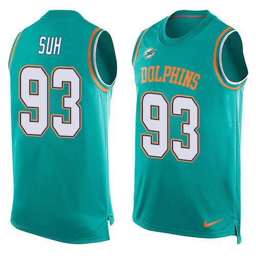 Nike Dolphins #93 Ndamukong Suh Aqua Green Team Color Men's Stitched NFL Limited Tank Top Jersey